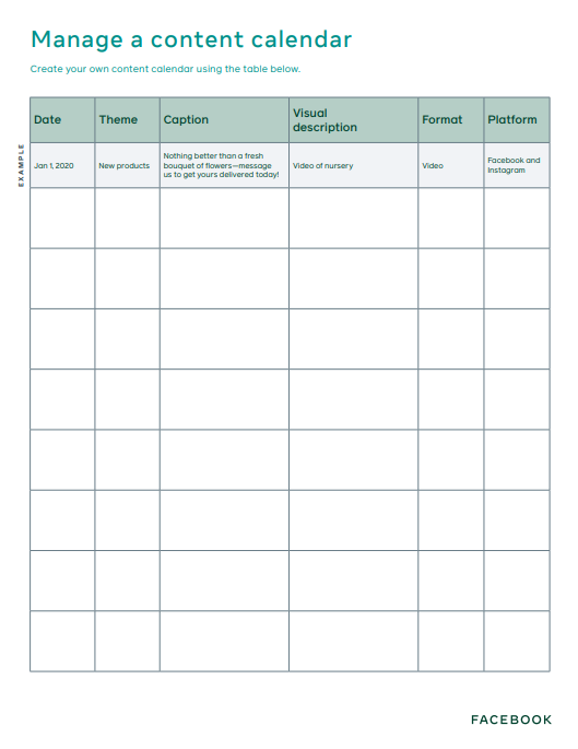 Modèle de calendrier de contenu Facebook