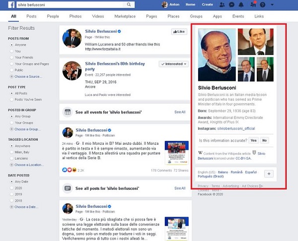 Panneau de connaissances Wikipédia sur Facebook