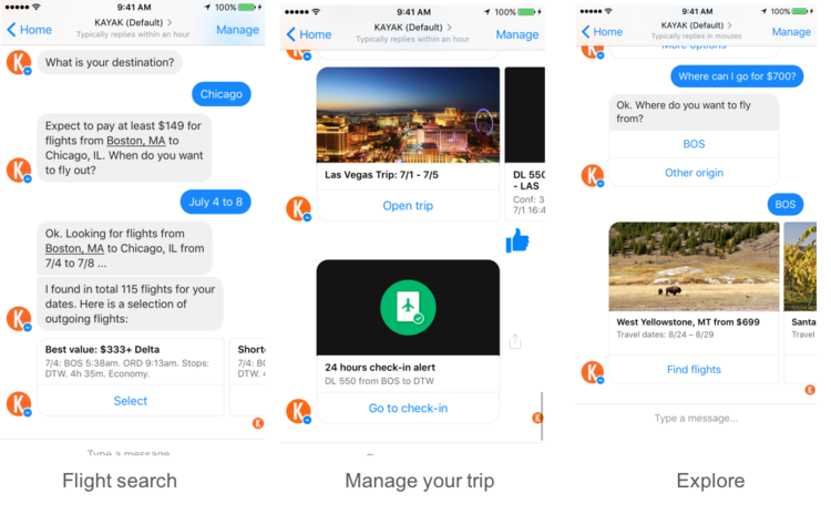 Exemple de chatbot de kayak