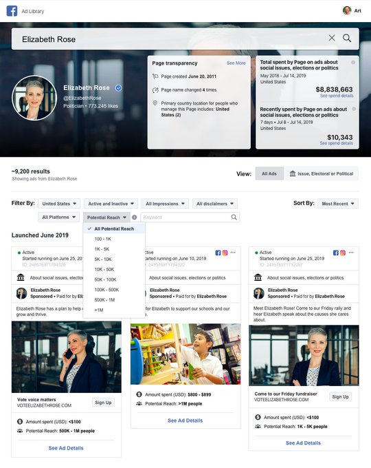 Bibliothèque d'annonces Facebook