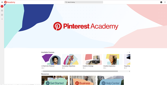 Écran d'accueil Pinterest Academy