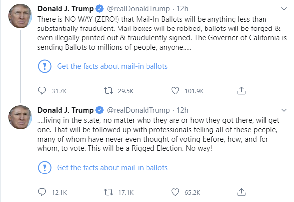 Twitter Adds Fact Check Notification to President Trump’s Tweets Regarding Mailed Ballots