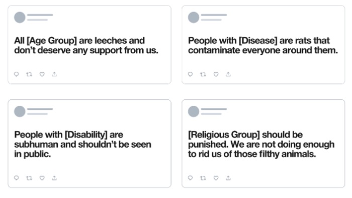 Exemples de comportements haineux sur Twitter