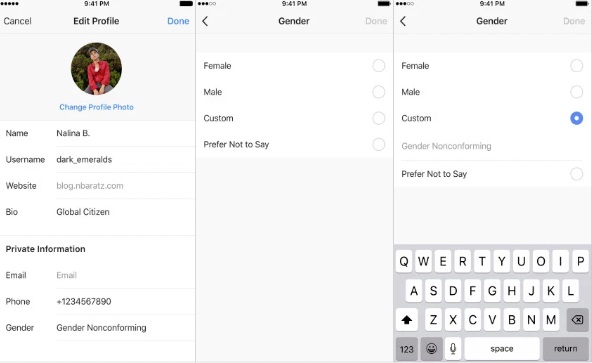 Options de liste de genre sur Instagram