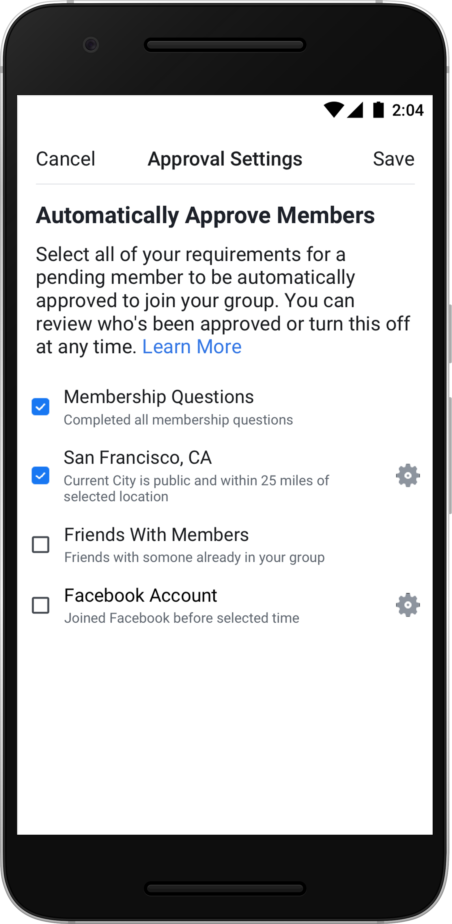 Approbations automatiques des membres du groupe Facebook