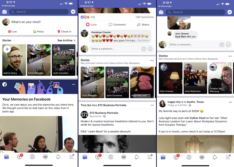 Invites au milieu du flux Facebook Stories [screenshots]