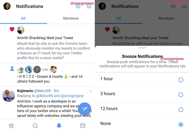 Exemple de répétition des notifications push Twitter