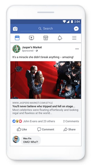 Un exemple de publication Facebook sur un appât d'engagement