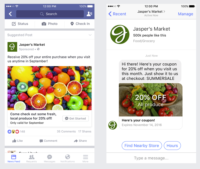 Une publicité Facebook « Cliquez pour Messenger »