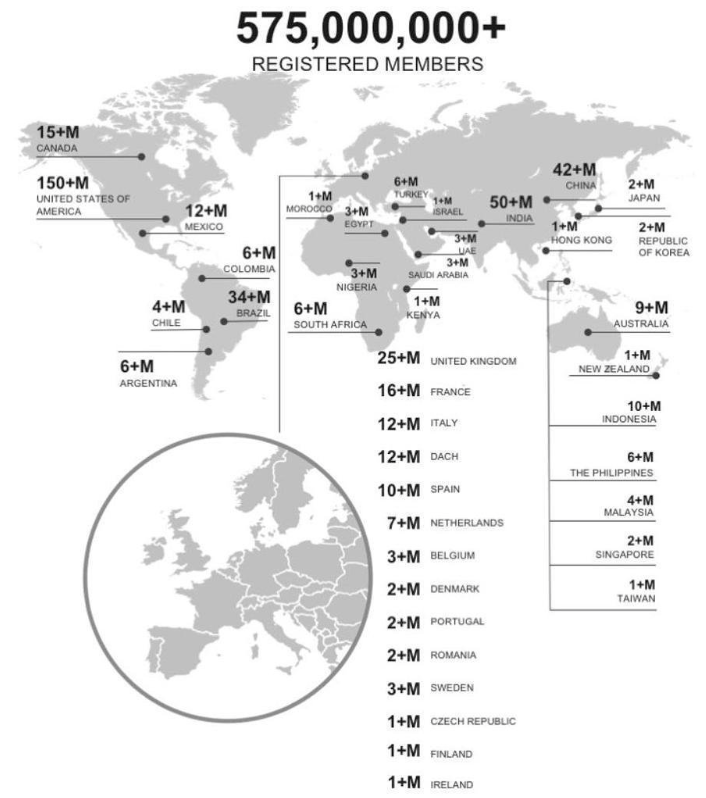 Une carte des membres LinkedIn