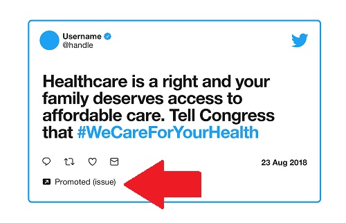 Un exemple d'annonce sur des questions politiques sur Twitter
