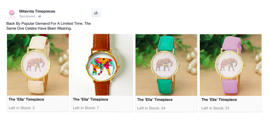 Milavida - Carrousel en stock Facebook Ad