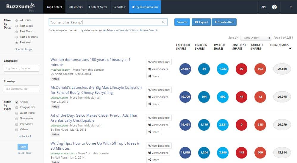 buzzsumo exemple de comment trouver des blogs populaires 
