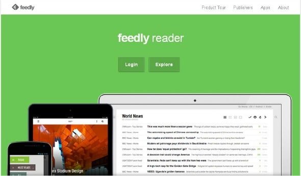 Capture d'écran de la page d'accueil de Feedly