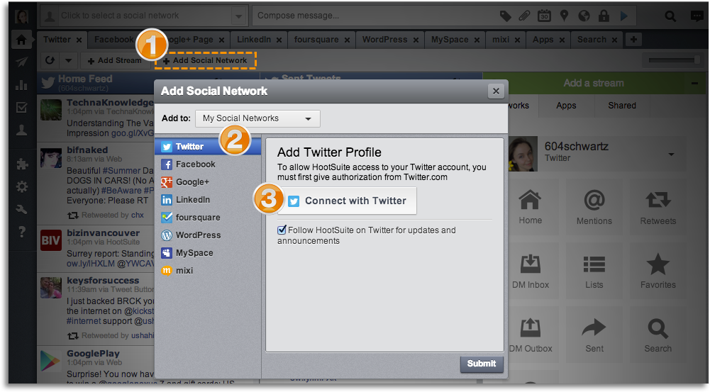 Ajoutez vos réseaux sociaux à Hootsuite