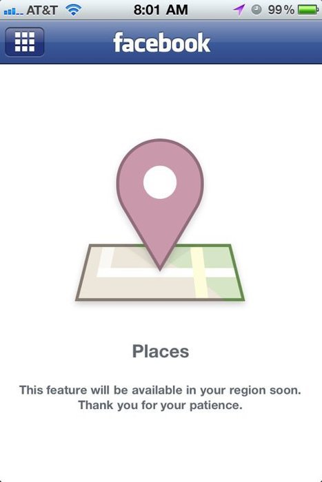 Facebok Places - Cette fonctionnalité sera bientôt disponible.  Merci pour votre patience.