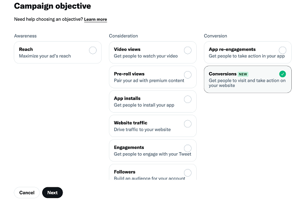 Optimisation de la conversion du site Web Twitter