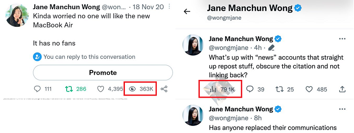 Le nombre de vues sur Twitter