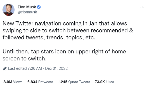 Tweet d'Elon Musk