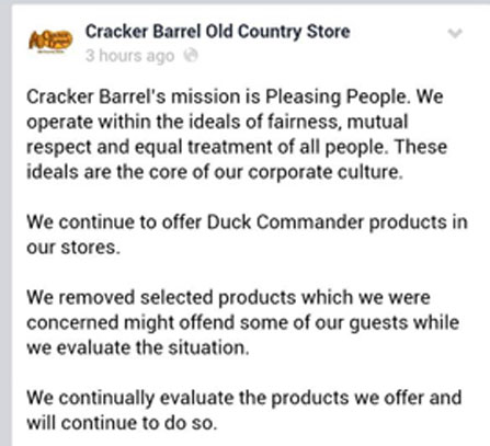 Article de Cracker Barrel sur la dynastie Pulling Duck