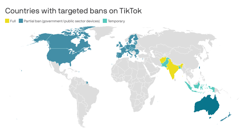 Interdictions de TikTok par région