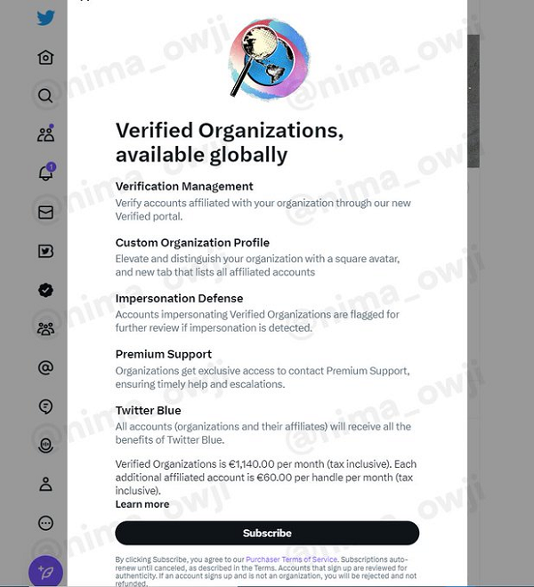 Organisations vérifiées par Twitter