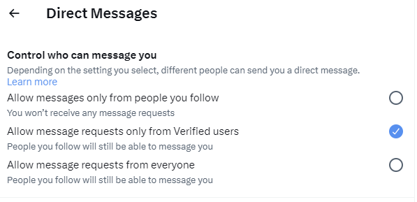 Restrictions de messagerie instantanée sur Twitter