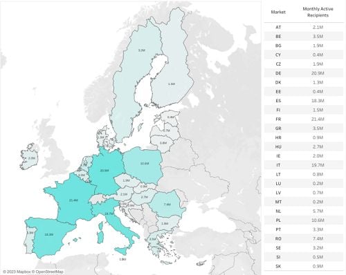 Carte des utilisateurs de TikTok dans l’UE