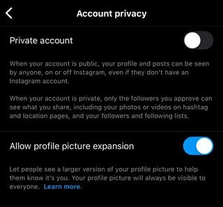 Extension de l'image de profil Instagram