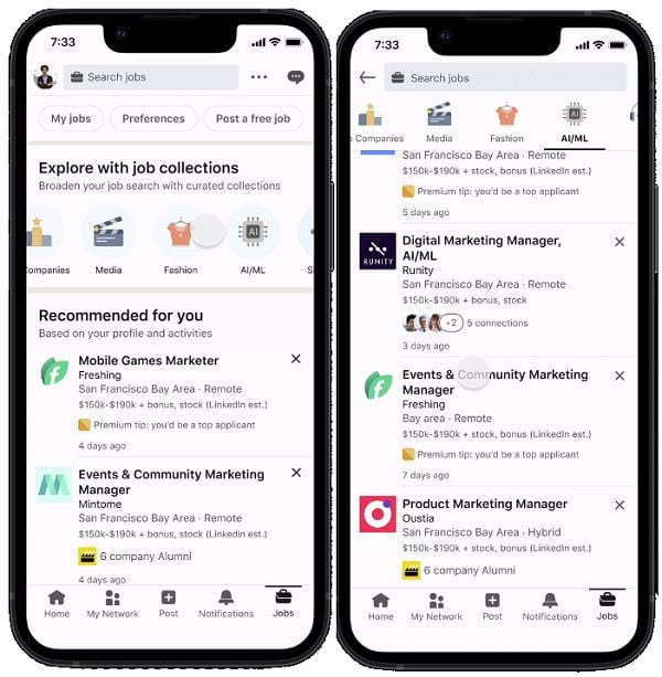 Collections d'emplois LinkedIn