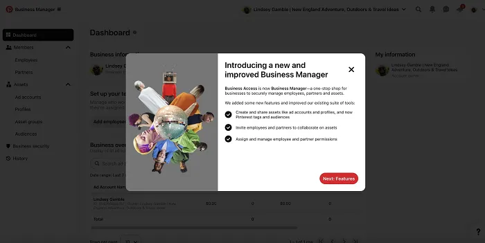 Mise à jour de Pinterest Business Manager