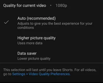 Paramètres de qualité vidéo de YouTube Shorts