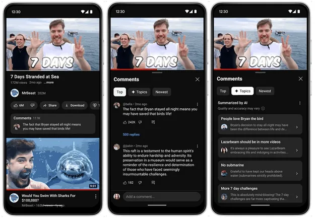 YouTube teste le tri des sujets de commentaires sur les clips courts