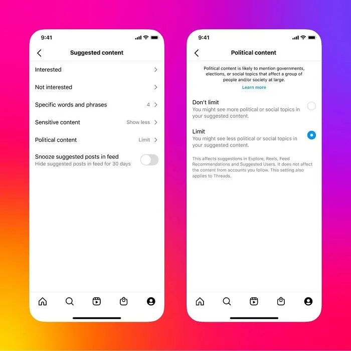 Basculement du contenu politique d'Instagram